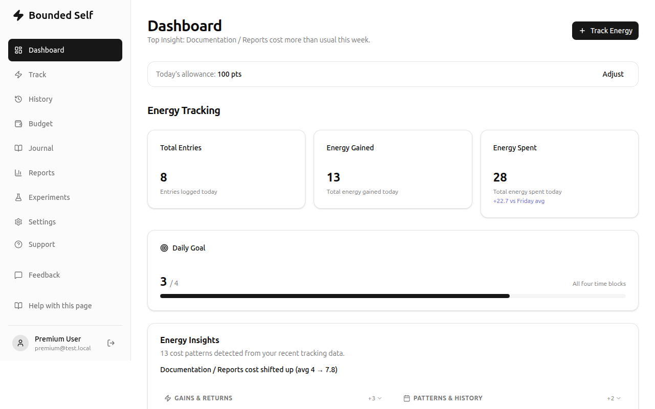 Energy Insights card on dashboard showing grouped cost patterns and trend data